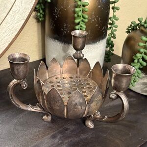 Vintage Metal Flower Frog Candelabra